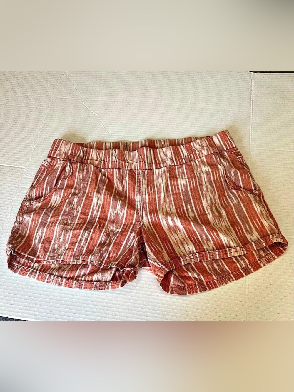 prAna Striped Organic Cotton Shorts in Brown & White